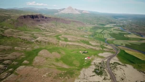 Aerial Drone Footage Landscape Borgarfjordur Area Grabrok Crater West Iceland — Stockvideo
