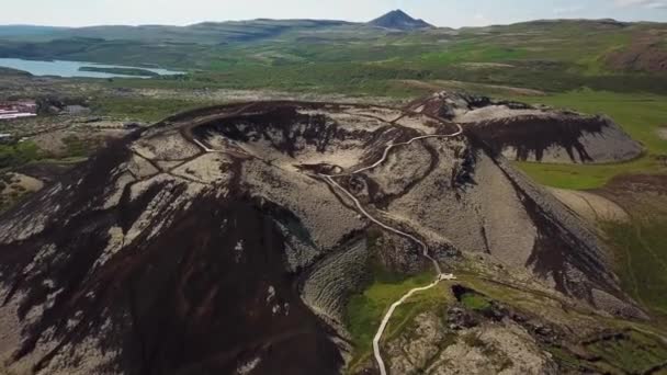 Drone Images Aériennes Cratère Grabrok Petit Cratère Grabrokarfell Été Islande — Video