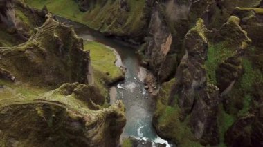 Aerial drone footage of Fjadrargljufur Canyon in Iceland. Stunning view of river canyon and landscape In South East Iceland. High quality 4k footage