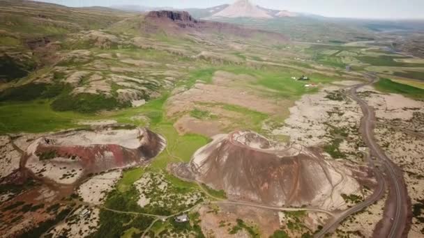 Aerial Drone Footage Grabrok Crater Smaller Grabrokarfell Crater Summer Iceland — Stockvideo