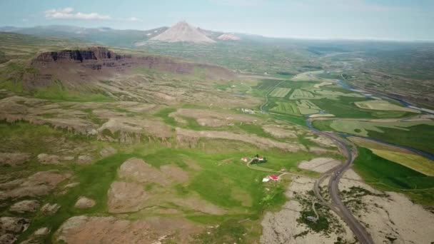 Aerial Drone Footage Landscape Borgarfjordur Area Grabrok Crater West Iceland — Stockvideo