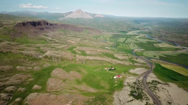 Aerial Drone Footage Landscape Borgarfjordur Area Grabrok Crater West Iceland — Vídeo de Stock