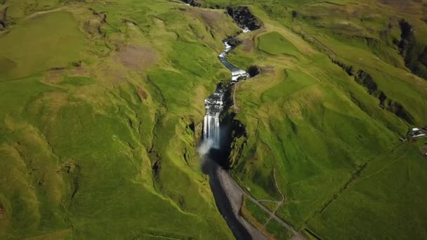 Légi Felvétel Skogafoss Vízesésről Izland Déli Részén Skogafoss Izland Híres — Stock videók