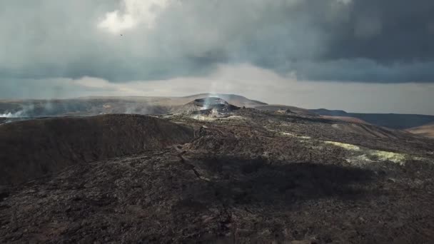 Imágenes Aéreas Aviones Tripulados Fagradalsfjall Una Erupción Volcánica Ligeramente Activa — Vídeo de stock