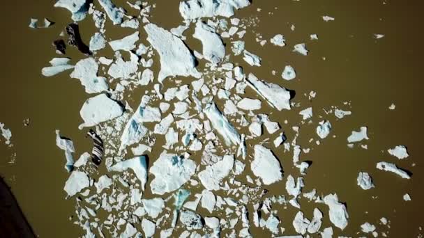 Aerial Drone Footage Fjallsarlon Glacier Lagoon Plenty Icebergs Floating Lake — Vídeos de Stock