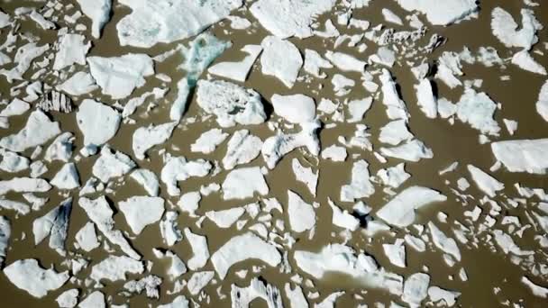 Aerial Drone Footage Fjallsarlon Glacier Lagoon Plenty Icebergs Floating Lake — ストック動画