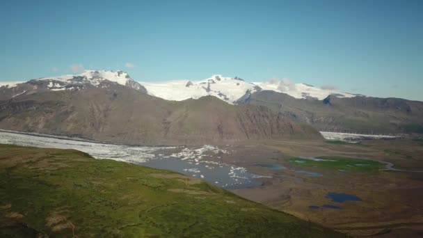 Imagens Aéreas Drones Língua Gelo Vatnajokull Geleira Skaftafell Com Icebergs — Vídeo de Stock