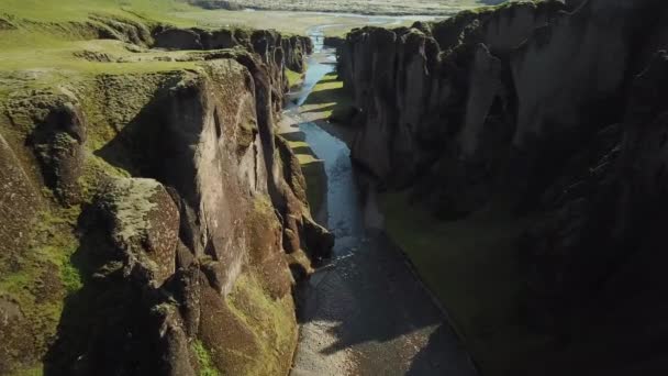 Aerial Drone Footage Fjadrargljufur Canyon Iceland Stunning View River Canyon — Stock Video