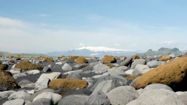 아이슬란드 근처에 모래사장에 바위와 절벽들 — 비디오