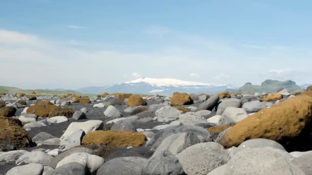 Rocas Acantilados Playa Arena Negra Reynisfjara Cerca Vik Islandia Glaciar — Vídeo de stock