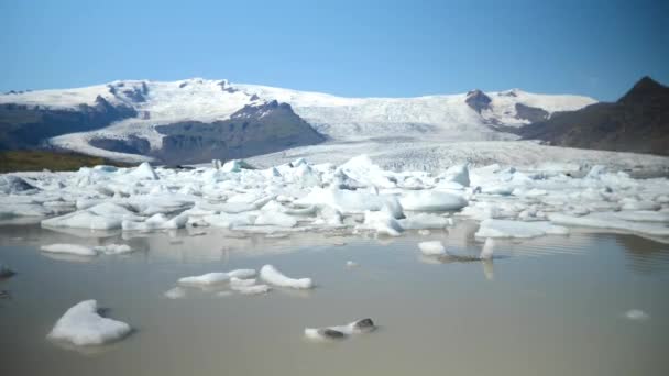 晴れた日にはFjallsarlonでたくさんの氷山と氷河湖 高品質4K映像 — ストック動画