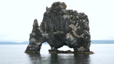 Hvitserkur kayası ya da okyanustaki kemer. İzlanda 'daki kayalıklar ve manzaralar. Yüksek kalite 4k görüntü.