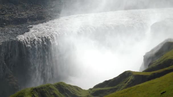 Dettifoss Largest Waterfall Iceland Water Falling Dettifoss Waterfall Fog Movement — Stock Video