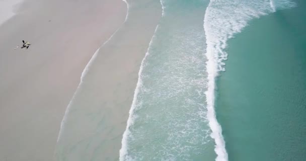 南非开普敦Noordhoek Long Beach的4K无人驾驶飞机镜头 远眺海浪 绿松石清水 白沙滩 高质量的4K镜头 — 图库视频影像