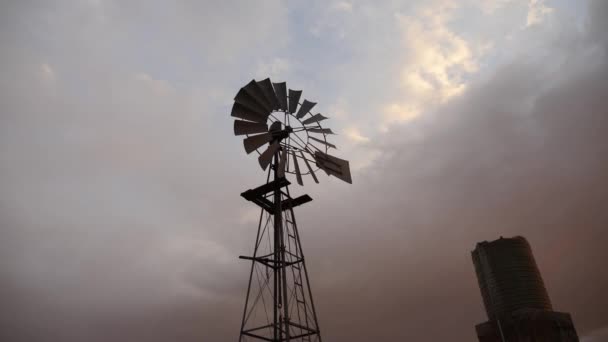 Alter Verwitterter Windflügelturm Der Namibischen Savanne Mühle Namibia Afrikanische Windmühle — Stockvideo