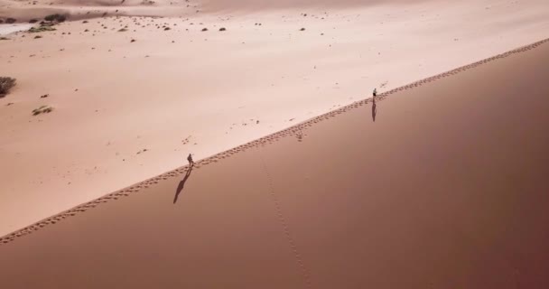 4Kナミビアのソスススススヴレイの空中ドローン映像 ナミブ砂漠の南部に位置するデアドレイの空中ビュー ビッグパパの砂丘の上までハイキング 映画高品質の映像 — ストック動画