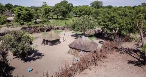 Aerial Drone Footage Visiting Rural Namibian Village Caprivi Strip Namibia — стокове відео
