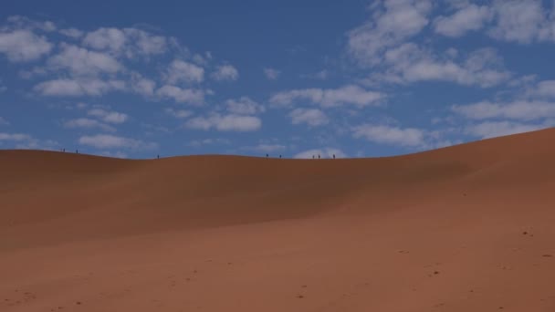 小さな雲と青空オレンジ砂漠 ナミビアのソスススススヴレイまたはセスリムの赤い砂漠砂丘 ナミブ デザートとビッグ デューン 4Kシネマティック高品質映像 — ストック動画