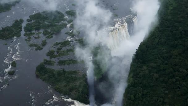 Vista Arial Desde Helicóptero Gran Cascada Victoria Falls Zimbabue Frontera — Vídeos de Stock