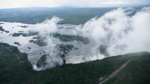 Arial Pohled Vrtulníku Velkého Vodopádu Victoria Falls Zimbabwe Hranici Zambií — Stock video