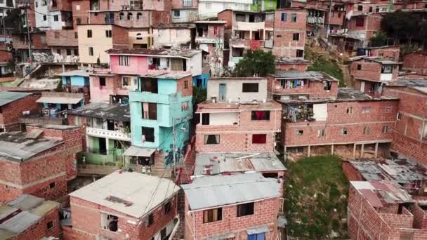 Aerial Drone Footage Comuna Slum Favela Medellin Colombia Latin America — Stock Video