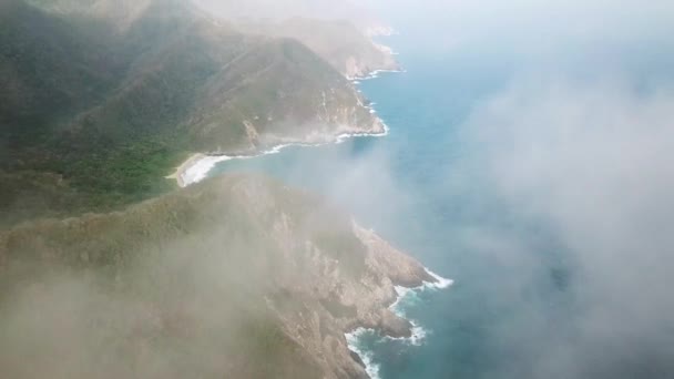 Drohnenaufnahmen Der Tiefen Paradiesischen Natur Tayrona Nationalpark Kolumbien Lateinamerika Türkisfarbener — Stockvideo