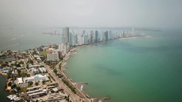 Bocagrande Cartagena Kolumbie Drone Shot Modern Waterfront Buildings Hotels Caribbean — Stock video