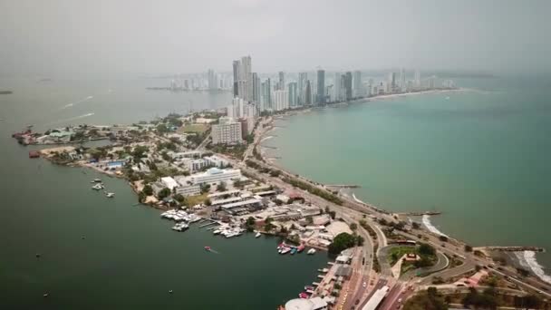 Cartagena Colombia Drone Shot Del Casco Antiguo Cartagena Con Catedral — Vídeo de stock