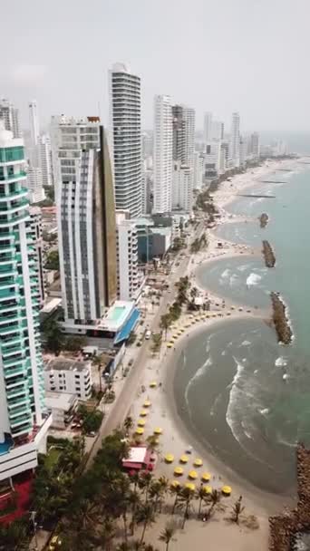 Бокагранде Картахена Колумбія Дронний Знімок Сучасних Набережних Будівель Готелів Карибському — стокове відео