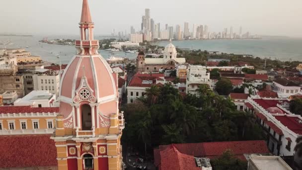 Cartagena Kolumbie Dron Shot Old Town Cartagena Santa Catalina Cathedral — Stock video