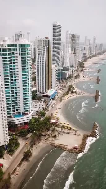 Bocagrande Cartagena Kolumbie Drone Shot Modern Waterfront Buildings Hotels Caribbean — Stock video