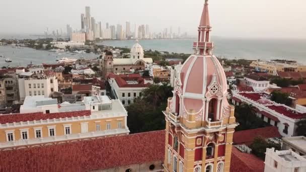 Cartagena Kolumbie Dron Shot Old Town Cartagena Santa Catalina Cathedral — Stock video