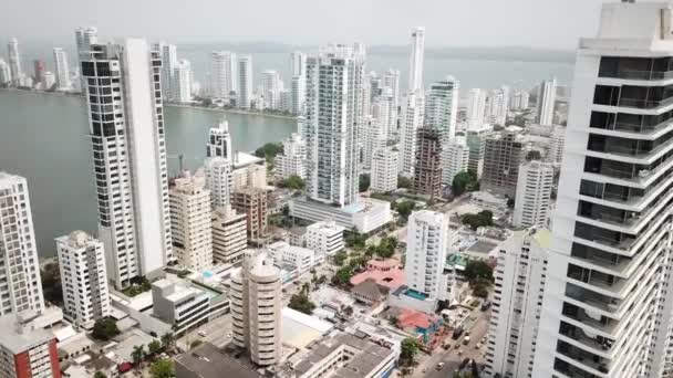 Bocagrande Cartagena Colombia Drone Shot Modern Waterfront Buildings Hotels Caribbean — Vídeos de Stock