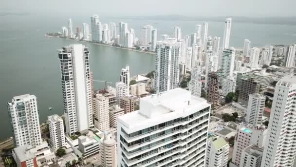 Bocagrande Cartagena Colombia Drone Shot Modern Waterfront Buildings Hotels Caribbean — Vídeo de stock