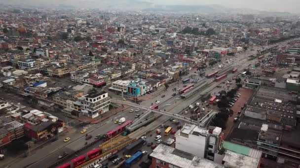 Снимок Боготы Воздушного Беспилотника Пределами Центра Драматическими Облаками Колумбии Латинская — стоковое видео