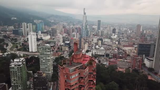 Снимок Боготы Воздушного Беспилотника Центре Города Bacata Building South Tower — стоковое видео