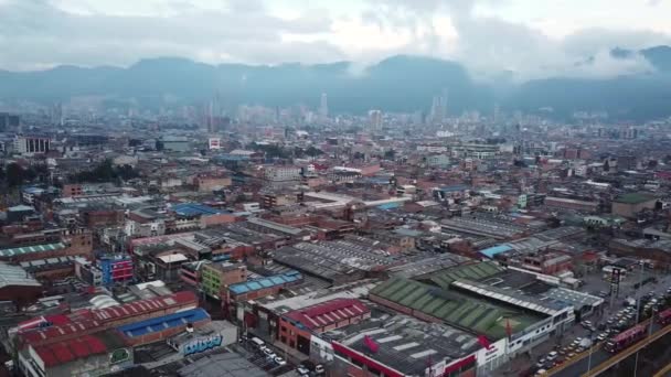 Aerial Drone Shot Bogota Center Dramatic Clouds Colombia Latin America — Stock Video