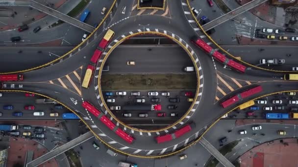 Flygdrönare Från Roundabouts Bogota Colombia Latinamerika Trafiken Bogota Transmilenio Dedikerad — Stockvideo