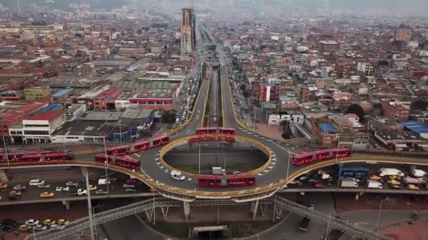 Luchtdrone Shot Van Roundabouts Bogota Colombia Latijns Amerika Verkeer Bogota — Stockvideo