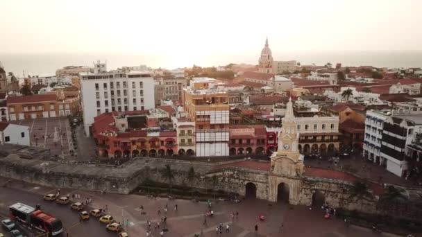 Cartagena Colombia Drone Shot Old Town Cartagena Santa Catalina Cathedral — Stock Video