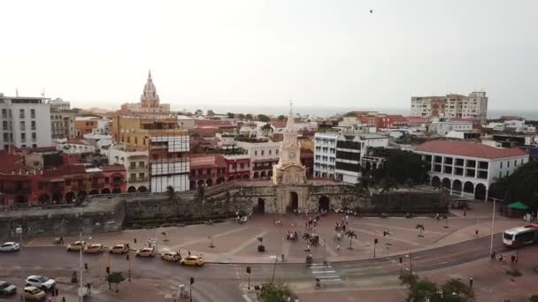 Cartagena Colombia Drone Shot Del Casco Antiguo Cartagena Con Plaza — Vídeo de stock