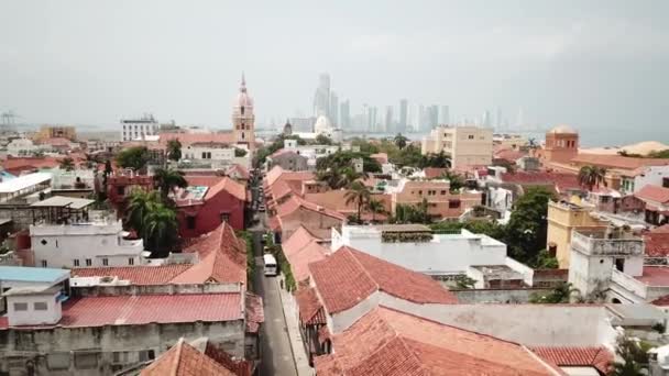 Καρταχένα Κολομβία Drone Shot Της Παλιάς Πόλης Της Καρθαγένης Καθεδρικό — Αρχείο Βίντεο