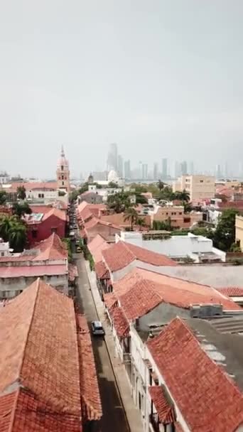 Cartagena Colômbia Drone Shot Cidade Velha Cartagena Com Catedral Santa — Vídeo de Stock