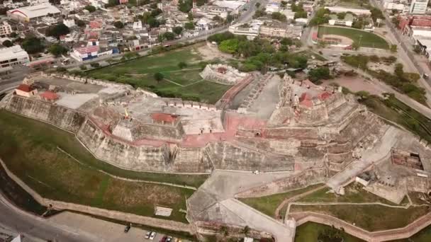 Cartagena Kolumbien Drohnenangriff Auf Das Fort San Felipe Barajas Neben — Stockvideo