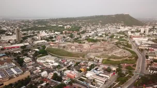 Kartagina Kolumbia Drone Shot San Felipe Barajas Fort Obok Starego — Wideo stockowe