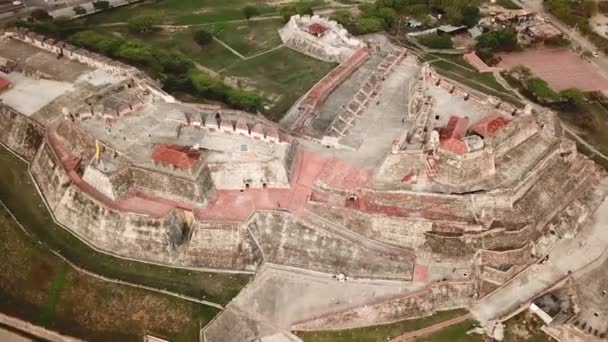 Картахена Колумбия Съемка Дрона Форта Сан Фелипе Барахас Рядом Старым — стоковое видео