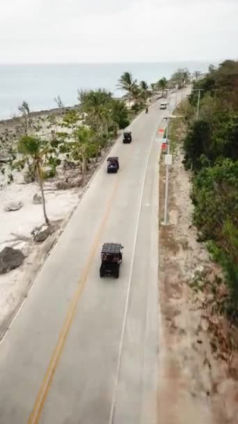 Flygbilder Golfvagn Som Kör Den Tropiska Vägen San Andres Island — Stockvideo