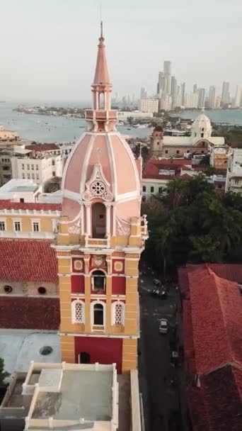 Kartagina Kolumbia Drone Shot Starego Miasta Cartagena Katedrą Santa Catalina — Wideo stockowe