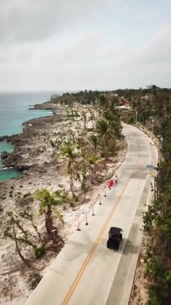 Flygbilder Golfvagn Som Kör Den Tropiska Vägen San Andres Island — Stockvideo