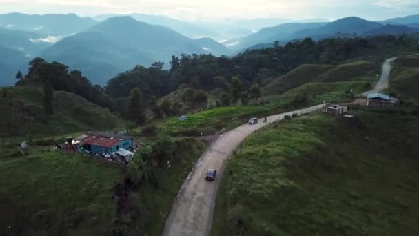 Imagens Aéreas Drones Pequenas Aldeias Colombianas Pôr Sol Estrada Para — Vídeo de Stock